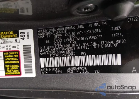 2022 Toyota Sienna Xle из США, поврежденный, VIN 5TDYRKEC4NS125644